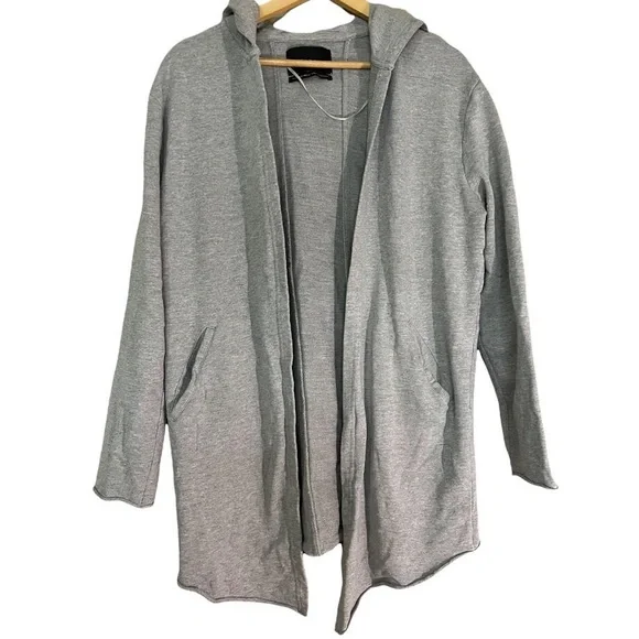 Zara Sweaters Zara Grey Hooded Open Cardigan With Pockets Sz L